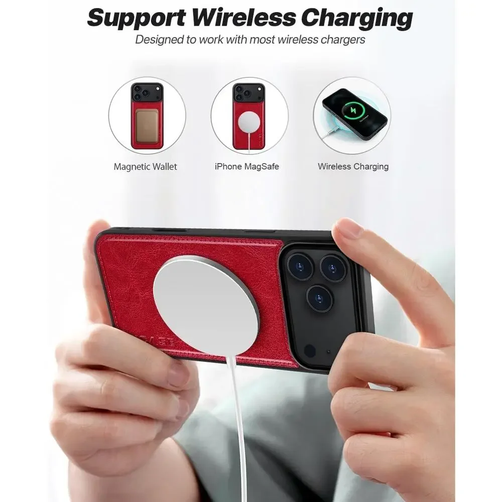 OCASE For IPhone 17 Pro Detachable Wallet Case With Card Holder, 2 In 1 PU-Red